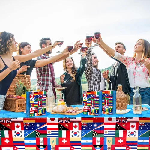 Miniatura 6 de Pajean Paquete de 16 bolsas de bandera internacional, bolsas de regalo de bandera del mundo para apertura de eventos deportivos, celebraciones