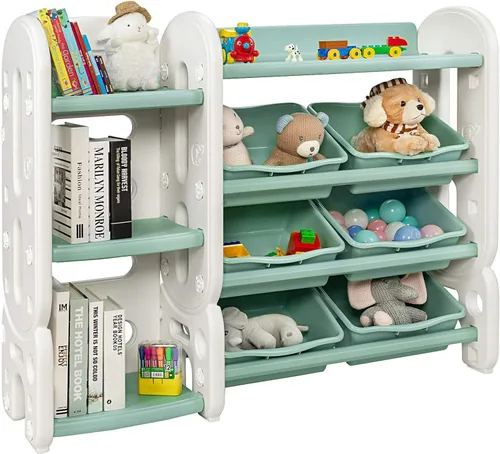 Costzon Organizador de almacenamiento de juguetes, estante de juguetes de 4 niveles con 6 contenedores de plástico extraíbles para libros y