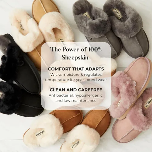 Miniatura 16 de Dearfoams Fireside Sydney Pantuflas anchas de piel de oveja para mujer, para interiores y exteriores