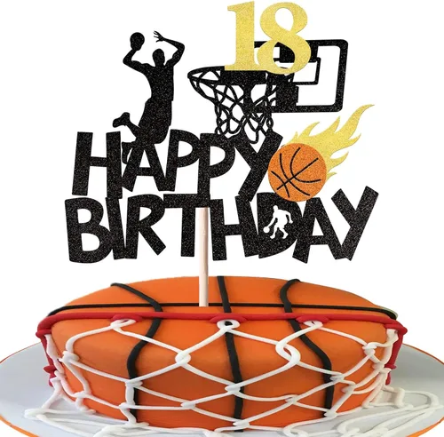 Miniatura 13 de 1 paquete de decoración de pastel de baloncesto con purpurina para fanáticos de la NBA, temática de baloncesto, selección de pastel de cumpleaños