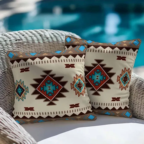 Miniatura 4 de Paquete de 2 fundas de almohada decorativas de algodón, nativos americanos en los Estados Unidos, estilo indio, geométrico, 18 x 18 pulgadas