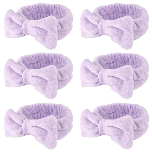 Miniatura 9 de WHAVEL Paquete de 6 diademas de spa rosadas, diademas de maquillaje, diademas de microfibra con lazo de microfibra, diadema facial de rayas de Tipo