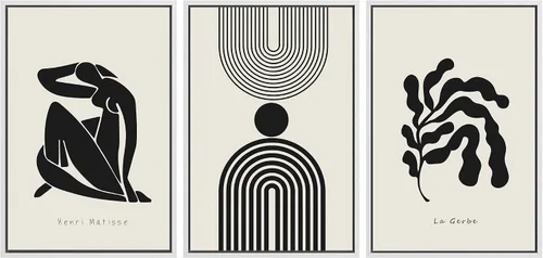 Miniatura 37 de SIGNLEADER Lienzo enmarcado para pared, juego de arte de collage de polígonos retro marrón tostado, ilustraciones con formas abstractas, arte