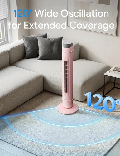 Miniatura 57 de ZAFRO Ventilador de torre inteligente para dormitorio, ventilador de torre oscilante de 120°, 28 pies/s de alta velocidad, 12 velocidades, 4 modos