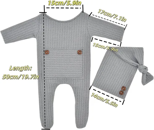 Miniatura 3 de Winmany Traje de punto de ganchillo para bebé, accesorios para fotografía de recién nacido, accesorios de disfraz para 0-2 meses Gris