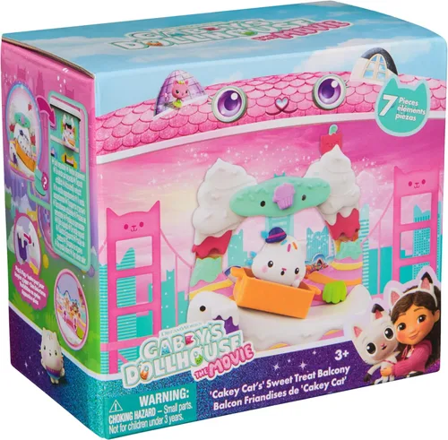 Miniatura 9 de DreamWorks La casa de muñecas de Gabby La Película, Balcón de dulces de Cakey Cat con figura de juguete y accesorios de la casa de muñecas, juguetes