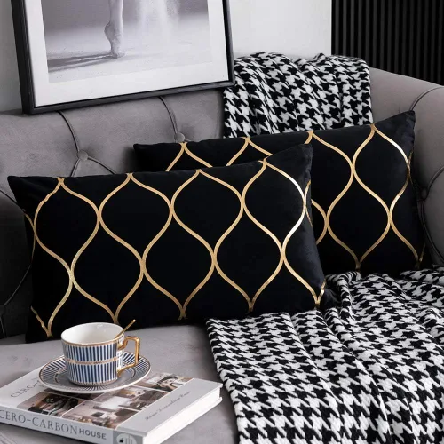 Miniatura 20 de DEZENE Fundas de almohada de terciopelo dorado de 16 x 16 pulgadas: paquete de 2 fundas de almohada cuadradas decorativas para dormitorio, sofá