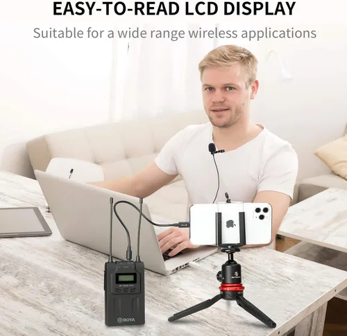 Miniatura 4 de BOYA Micrófono Lavalier inalámbrico dual Smartphone, sistema de doble canal 2 transmisor y 1 receptor para grabadora de cámara réflex digital iPhone