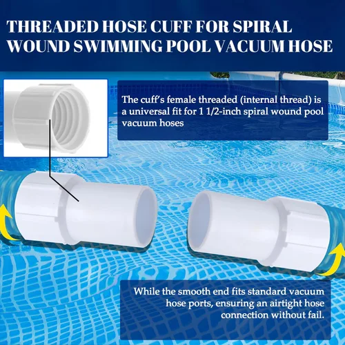 Miniatura 4 de TonGass Paquete de 2 manguitos de manguera de piscina de 1-1/2 pulgadas, manguito roscado para aspiradoras de piscina en espiral, mangueras que