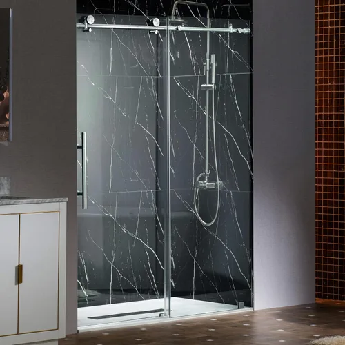 WOODBRIDGE BSDC4876-C - Puertas de ducha correderas individuales sin marco en acabado cromado pulido, 45.5-48 pulgadas de ancho x 76 pulgadas de