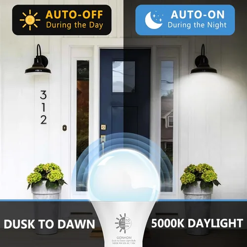 Miniatura 2 de Gonhom - Paquete de 4 bombillas LED de anochecer a amanecer para exteriores, bombillas de 5000K-luz de día de anochecer a amanecer, 720 lúmenes, 9W
