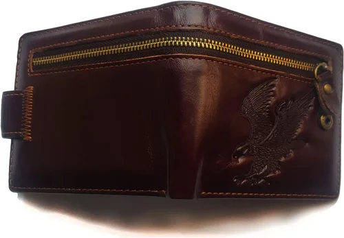 Miniatura 114 de Hombres Cool Eagle Wolf Caballo Totem Cuero Vaca Vertical Cartera Cremallera Multi-tarjeta Titular, Tótem de caballo, Minimalista