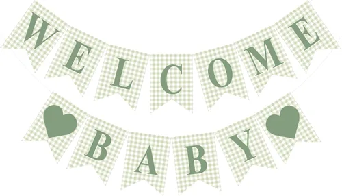 Miniatura 14 de Hahafelt 1 pieza de pancarta azul de gingham para bebé niño para decoraciones de fiesta Azul preencordada Baby shower, es un niño, pancarta de papel