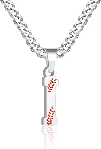Miniatura 42 de Avotto Collar de béisbol con letra inicial de la A a la Z para niños y hombres, cadena cubana de acero inoxidable resistente que no se decolora