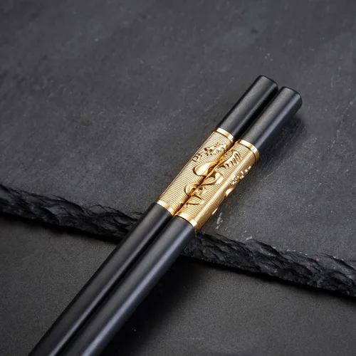 Youda Palillos de metal reutilizables chinos, estilo japonés, palillos de dragón, juego de regalo chino, juego de chuletas de fibra de vidrio, apto