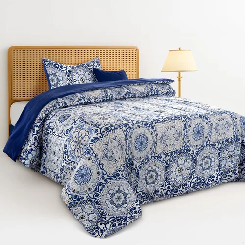 Juego de colcha reversible LUX Décor de 4 piezas para cama individual, juego de ropa de cama impresa, microfibra en una bolsa, incluye 1 edredón, 1