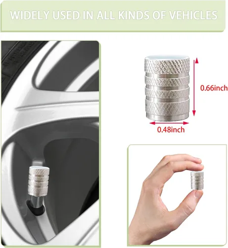 Miniatura 2 de Ziciner 5 tapones universales para válvulas de neumáticos de automóvil, aluminio y goma, plateado, aluminio anodizado, resistente a la corrosión