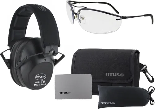 Miniatura 12 de TITUS Paquete combinado de orejeras y gafas de seguridad de línea delgada Marco negro G26/lente amarilla