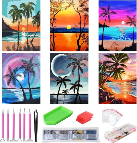 Miniatura 8 de abcGoodefg - 6 unidades de kits de pintura de diamante 5D para adultos, arte de diamante DIY, bordado de diamante, kits de arte de diamante