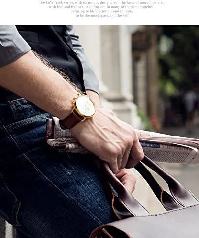 Miniatura 4 de Luxury Men's Big Dial Chronograph Sapphire Glass Waterproof Quartz Black Leather Gold Watches