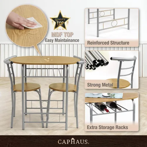 Miniatura 4 de CAPHAUS Juego de comedor de 3 piezas para 2, cocina pequeña, juego de mesa de comedor con marco de acero, juego de patio de 3 piezas con estante