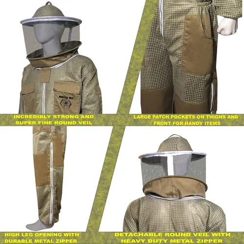 Miniatura 4 de Brutul Bee - Traje ventilado ultraligero de 3 capas con velo redondo (KHAKI, 5XL), Caqui