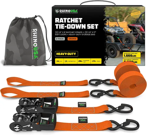 Miniatura 19 de Kit de correas de trinquete de Rhino USA, con resistencia a la rotura de 5,208 lbs - Incluye amarres de trinquete resistentes con asas acolchadas