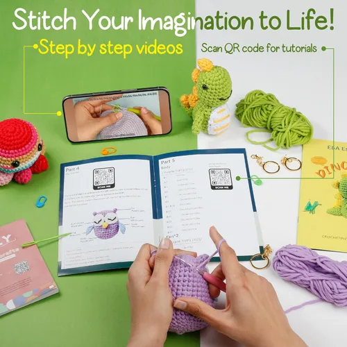 Miniatura 3 de Kit de ganchillo para principiantes, kit de animales de ganchillo con tutoriales en video e hilo suave, kits de manualidades para adolescentes