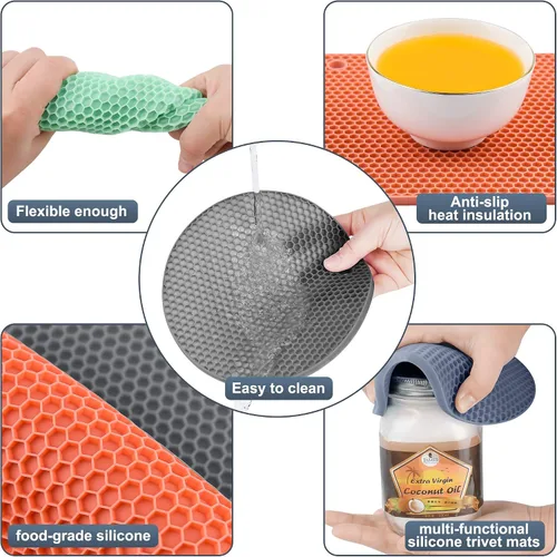 Miniatura 4 de Salvamanteles de silicona para platos calientes, ollas y sartenes, almohadillas calientes para encimera de cocina, juego de 4 soportes de silicona
