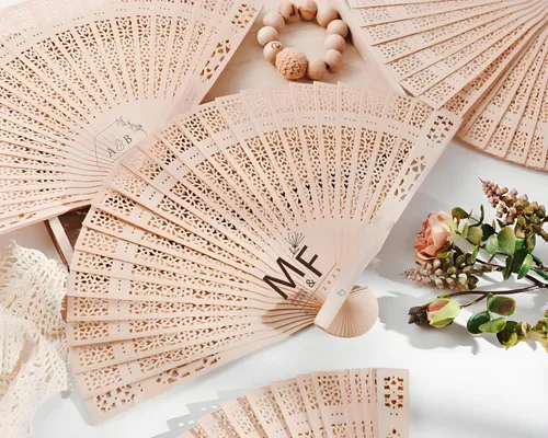 Miniatura 6 de Abanico de madera de sándalo personalizado a granel para recuerdos de boda, abanicos de madera grabados para novia, despedida de soltero, ventilador