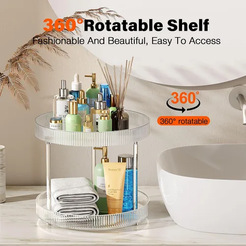 Miniatura 2 de Acina Organizador de encimera de baño de 2 niveles: bandeja de almacenamiento giratoria de 360° Clear Lazy Susan - Estante giratorio para perfumes