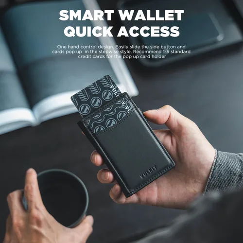 Miniatura 21 de VULKIT Billeteras delgadas para hombre, con bloqueo RFID, diseño minimalista con capacidad para hasta 11 tarjetas, Negro -, Minimalista