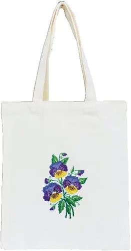Kit de bolsas bordadas estampadas para bricolaje, diseño de flores de pensamiento, con aros de patrón, hilos de costura, arte de costura, bolsa de