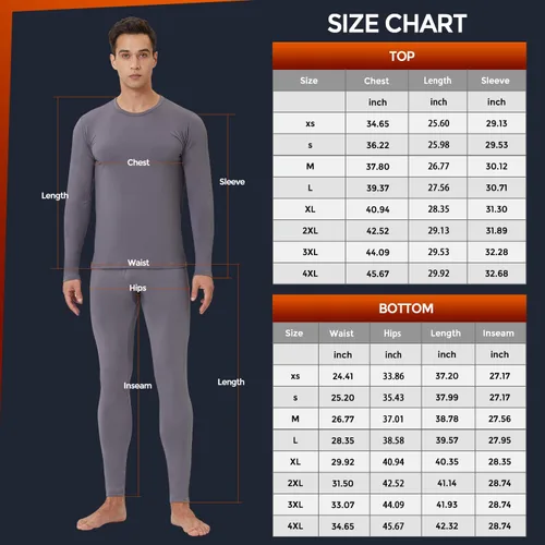 Miniatura 6 de Thermal Underwear for Men - 2 Pack Sets Ultra Soft Long Johns - Warm Base Layers with Fleece Lined for Cold Weather