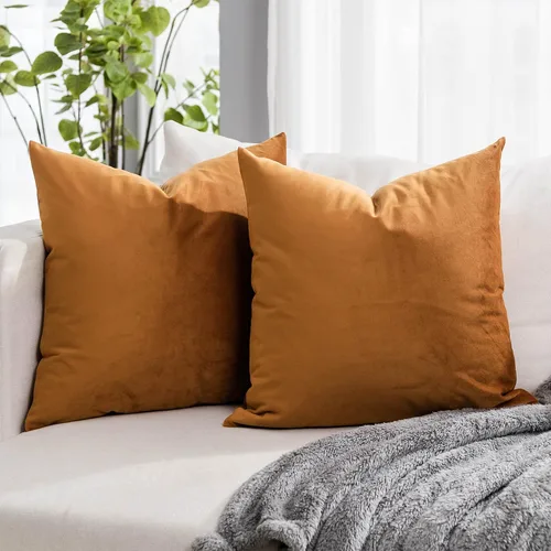 Miniatura 13 de Juego de 2 fundas de almohada decorativas de terciopelo de 14 x 14 pulgadas con cremallera, fundas de cojín cuadradas suaves y lisas de lujo