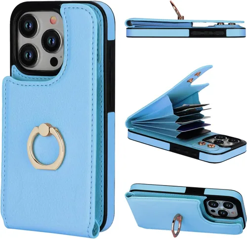 Miniatura 17 de Folosu Funda compatible con iPhone 15 Pro con soporte para tarjetas, rotación de 360°, soporte de anillo de dedo con función atril, bloqueo RFID