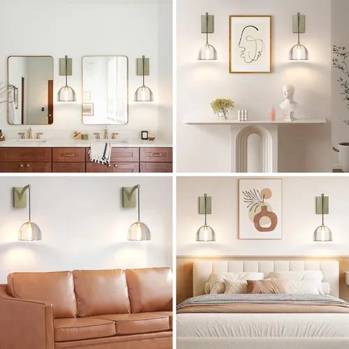 Miniatura 5 de Juego de apliques de pared de cristal de 2,7 pulgadas, apliques sólidos transparentes para interiores, lámparas doradas modernas de lujo, lámpara