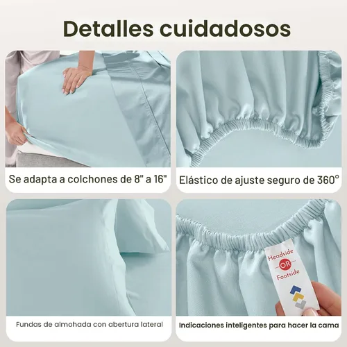 Miniatura 6 de CALIFORNIA DESIGN DEN Juego de sábanas de 100% algodón de 600 hilos, suaves, lisas, esquinas profundas, con fundas de almohada, tamaño Queen, verde