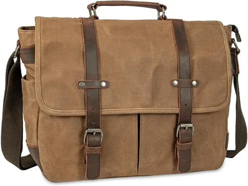 Miniatura 7 de Bolsa de mensajero para hombre, maletines para laptop de 15.6 pulgadas, bolsa cruzada para computadora, trabajo, oficina Marrón