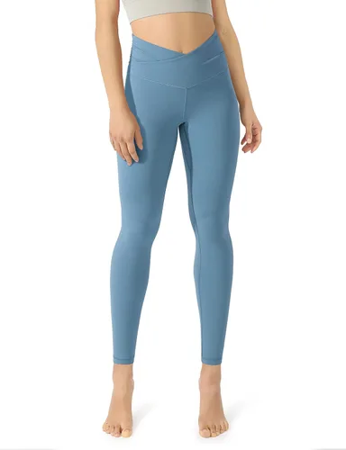 ODODOS - Leggings de cintura cruzada para mujer, diseño con bolsillo interno, para yoga, deportes, gimnasia o entrenamiento, pantalones deportivos