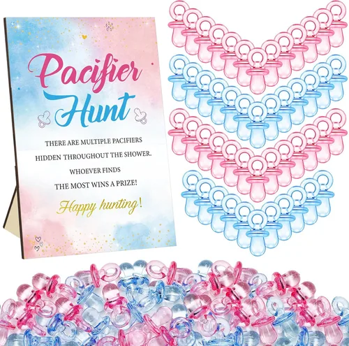 Miniatura 41 de Thyle Juego de 51 piezas de chupete de caza para baby shower, incluye signo de caza y 50 chupetes acrílicos para decoración de juegos de baby Rosa
