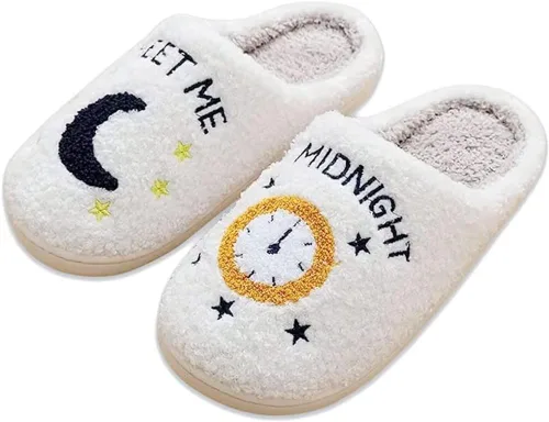 QQGB Meet Me at Midnight - Pantuflas de felpa para mujeres y hombres, pantuflas de casa cálidas de invierno para interiores y exteriores