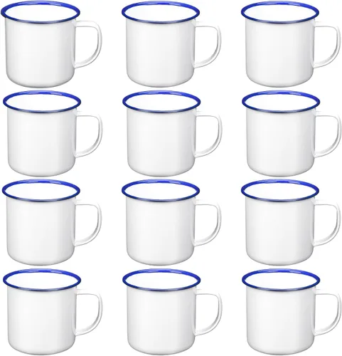Miniatura 10 de Yinder Mini tazas de café esmaltadas para camping, de metal, pequeñas, clásicas, portátiles, blancas, tazas vintage a granel con asa para café, té