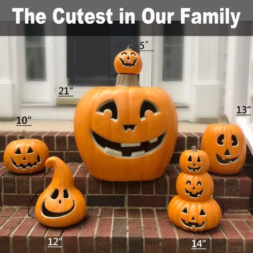 Miniatura 8 de iHomegarden Halloween Linterna de calabaza – Farol iluminado Jack O – Farol de calabaza preiluminado