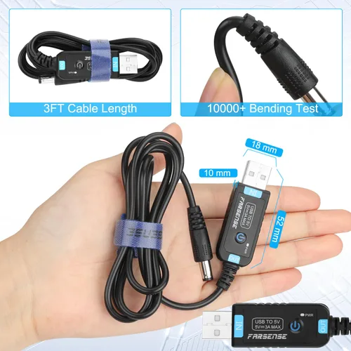Miniatura 6 de FARSENSE Cable de alimentación USB a CC de 5 V, cable de carga universal de CC de 0.217 x 0.083 in (3 pies) con 10 puntas de conector, cable