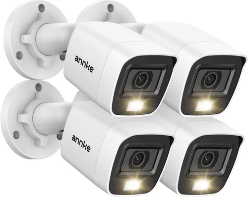 ANNKE Paquete de 4 cámaras de seguridad con cable de 2.0MP 1080P 1920TVL, cámaras CCTV HD TVI complementarias para exteriores, luz dual inteligente,