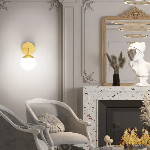 Miniatura 5 de Tipace Aplique de pared dorado 1 luz, aplique de pared globo moderno de mediados de siglo, lámpara de pared dorada para restaurante, sala de estar