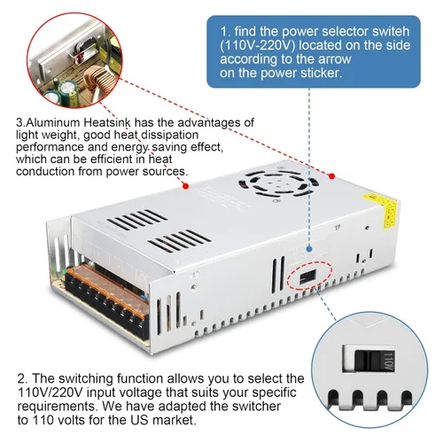 Miniatura 6 de Fuente de alimentación de 36 V 10 A CA 110-220 V a CC 36 voltios 10 amperios 360 W adaptador de corriente regulado universal transformador