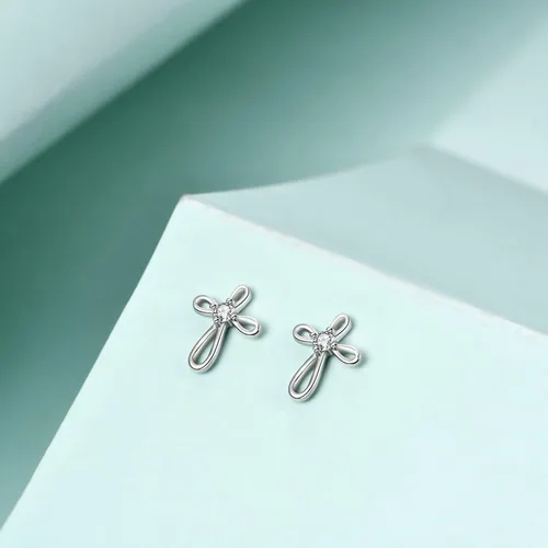 Miniatura 4 de Rnivida Aretes de plata de ley 925 con cruz para mujer