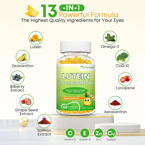 Miniatura 2 de Luteína 20 mg con gomitas de zeaxantina, luteína y zeaxantina suplementos con vitaminas oculares C, E, arándano para la salud ocular - 60